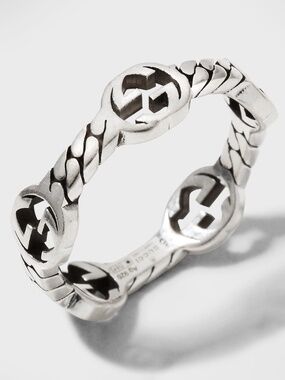 size 25 US 11 Gucci Interlocking G Band Chain Ring Sterling Silver 925